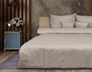 Pościel adamaszkowa 160x200+2x70x80 Beżowa Premium