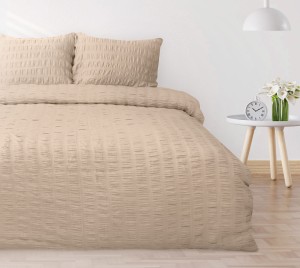 Pościel gofrowana bawełniana 160x200+2x70x80 Beżowa, Piaskowa