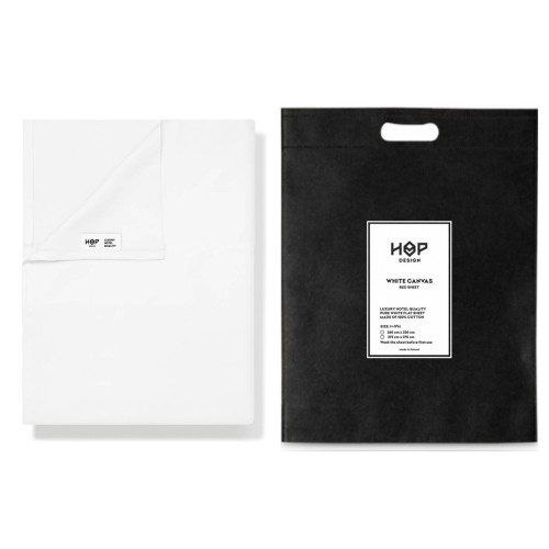 Prześcieradło bez gumki białe Standard 100% bawełna Hop Design