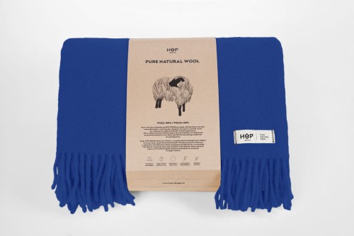 Koc wełniany kobaltowy YETI 100% wełna z Nowej Zelandii Hop Design