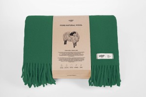 Koc wełniany butelkowa zieleń YETI 100% wełna z Nowej Zelandii Hop Design