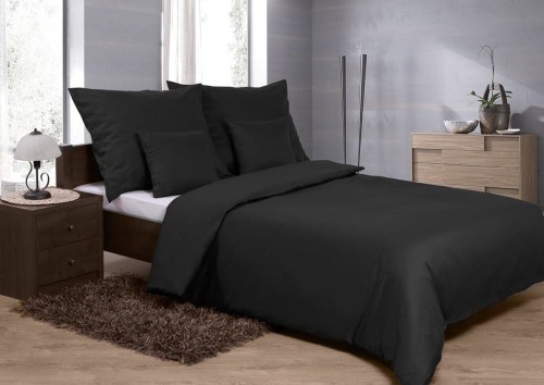 Pościel satyna bawełniana 160x200+2x70x80+2x40x40 Czarna Black Jednokolorowa