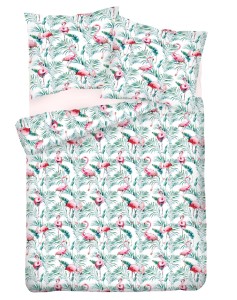 Pościel satynowa 160x200+2x70x80  różwe flamingi 15A Premium Matex