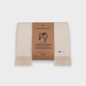 Koc wełniany kremowy YETI 100% wełna Europejska Hop Design