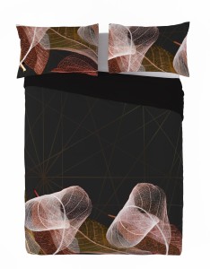 Pościel z bawełny egipskiej 160x200+2x70x80 Liście czarna 15 perkal Prestige