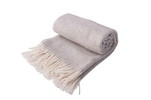 Koc wełniany z frędzlami naturalny Beżowy BOHO